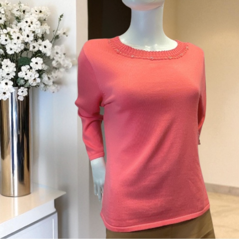 SAGHARBOR Women's Scoop Neck Coral/Pink Pullover Sweater Size Large NWT!